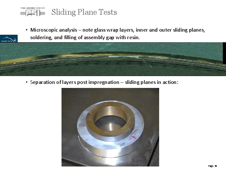 Sliding Plane Tests • Microscopic analysis – note glass wrap layers, inner and outer