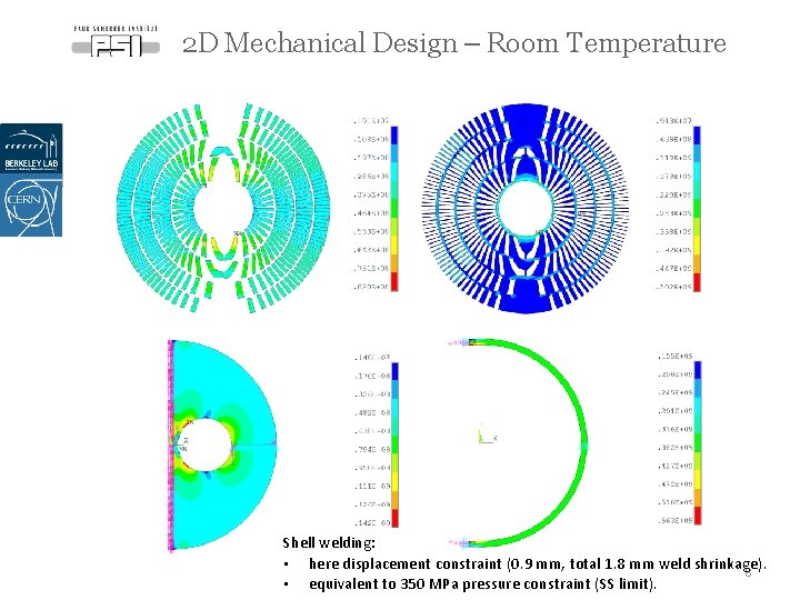 2 D Mechanical Design – Room Temperature Shell welding: • here displacement constraint (0.