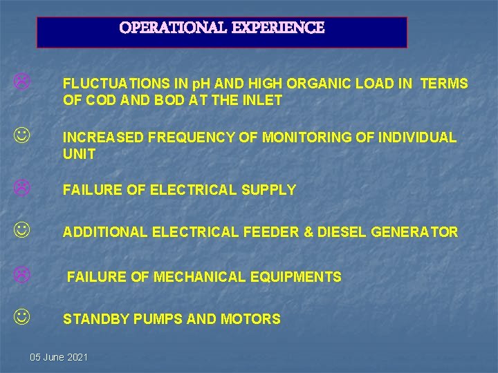 OPERATIONAL EXPERIENCE L FLUCTUATIONS IN p. H AND HIGH ORGANIC LOAD IN TERMS OF OPERATIONAL EXPERIENCE L FLUCTUATIONS IN p. H AND HIGH ORGANIC LOAD IN TERMS OF