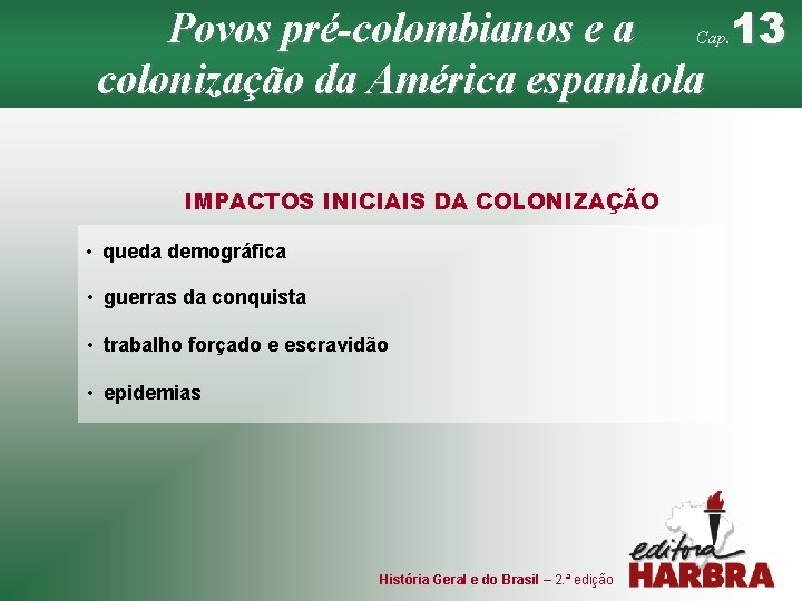 Povos pré-colombianos e a Cap. 13 colonização da América espanhola IMPACTOS INICIAIS DA COLONIZAÇÃO