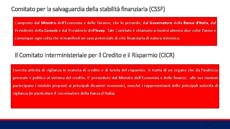 Comitato per la salvaguardia della stabilità finanziaria (CSSF) Composto dal Ministro dell'Economia e delle