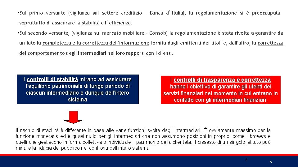 §Sul primo versante (vigilanza sul settore creditizio - Banca d’Italia), la regolamentazione si è