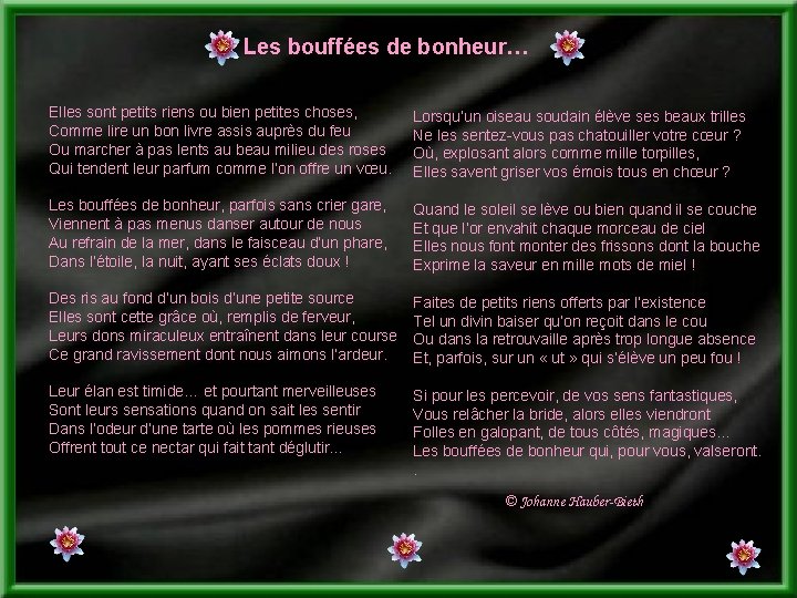 Les bouffées de bonheur… Elles sont petits riens ou bien petites choses, Comme lire