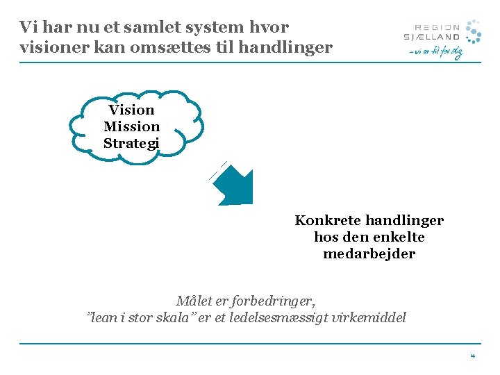 Vi har nu et samlet system hvor visioner kan omsættes til handlinger Vision Mission