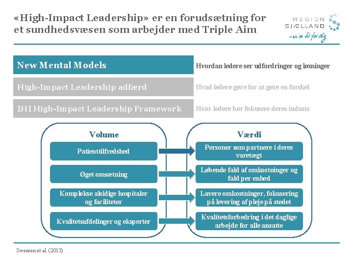  «High-Impact Leadership» er en forudsætning for et sundhedsvæsen som arbejder med Triple Aim