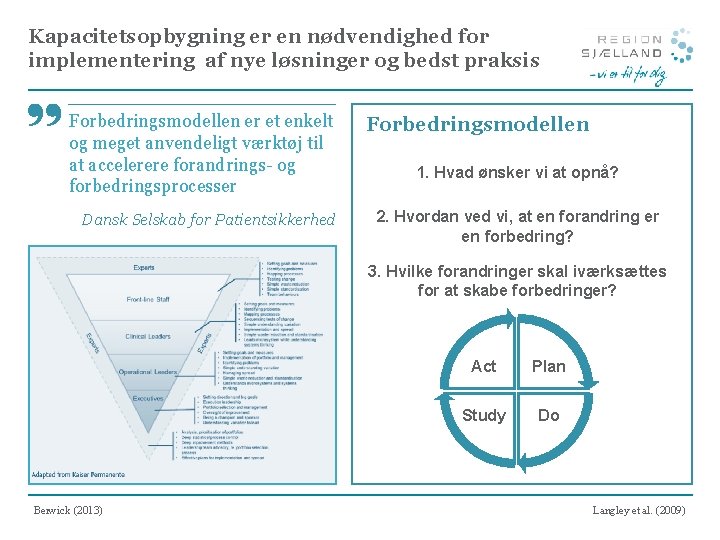 Kapacitetsopbygning er en nødvendighed for implementering af nye løsninger og bedst praksis Forbedringsmodellen er