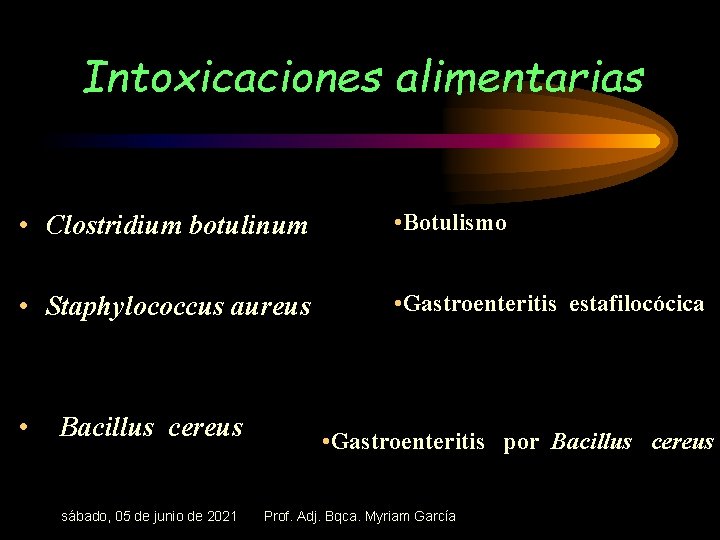 Intoxicaciones alimentarias • Clostridium botulinum • Botulismo • Staphylococcus aureus • Gastroenteritis estafilocócica •