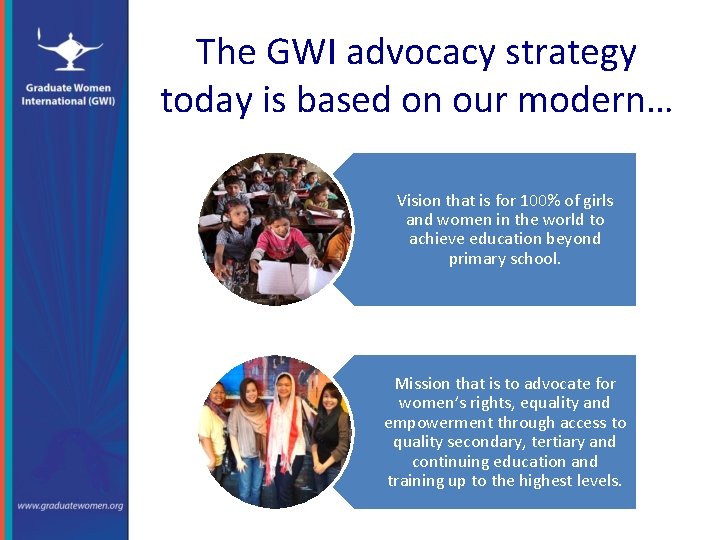 The GWI advocacy strategy today is based on our modern… Vision that is for