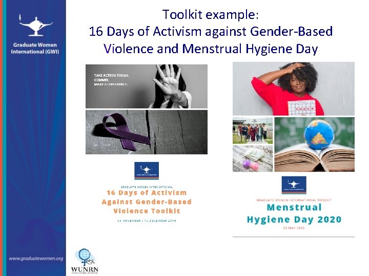 Toolkit example: 16 Days of Activism against Gender-Based Violence and Menstrual Hygiene Day 