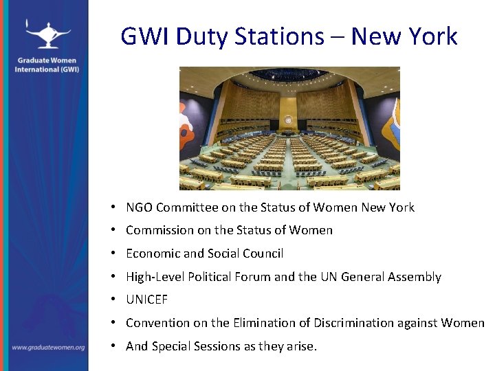 GWI Duty Stations – New York • NGO Committee on the Status of Women