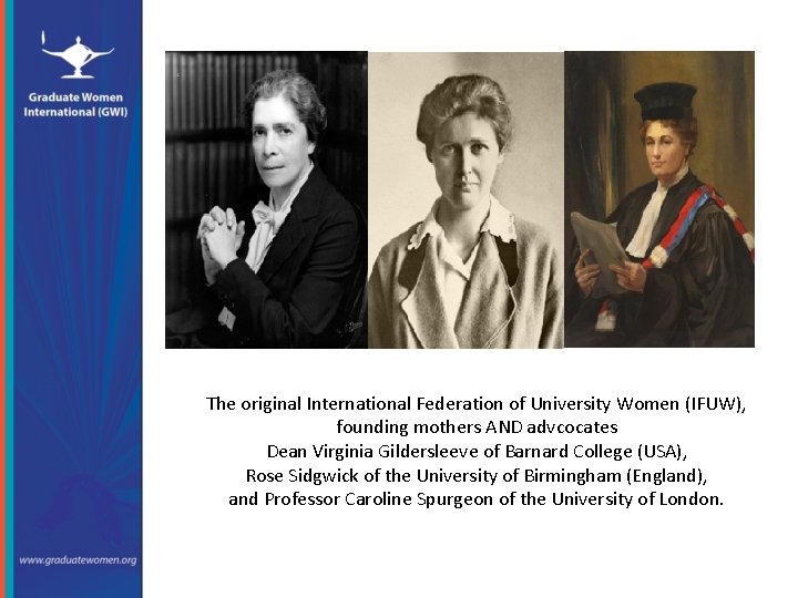The original International Federation of University Women (IFUW), founding mothers AND advcocates Dean Virginia