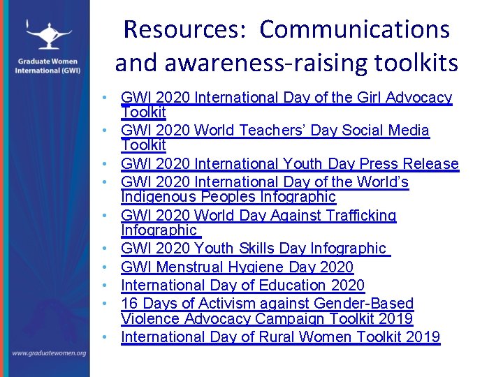 Resources: Communications and awareness-raising toolkits • GWI 2020 International Day of the Girl Advocacy