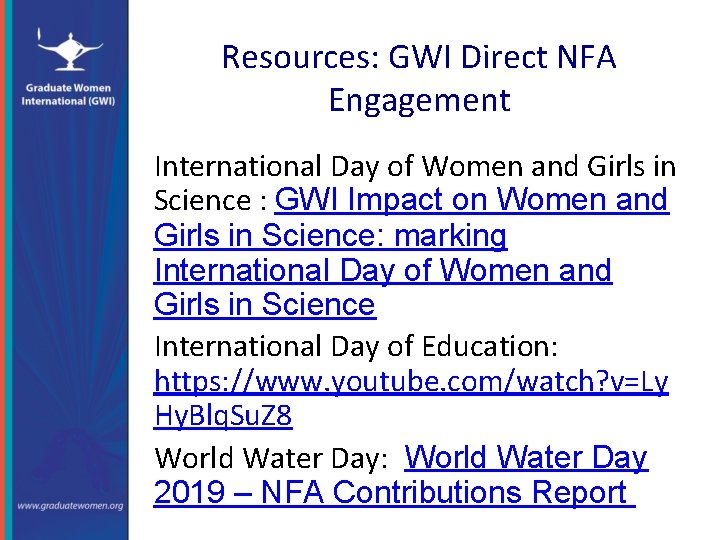 Resources: GWI Direct NFA Engagement International Day of Women and Girls in Science :