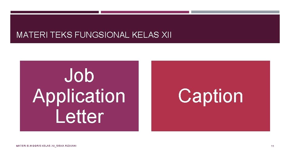 MATERI TEKS FUNGSIONAL KELAS XII Job Application Letter MATERI B. INGGRIS KELAS XII_SISKA RIZKIANI