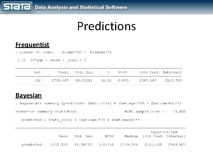 Predictions Frequentist Bayesian 