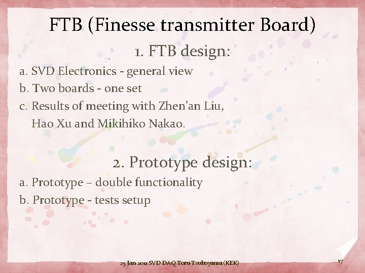 FTB (Finesse transmitter Board) 1. FTB design: a. SVD Electronics - general view b.