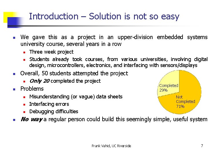 Introduction – Solution is not so easy n We gave this as a project