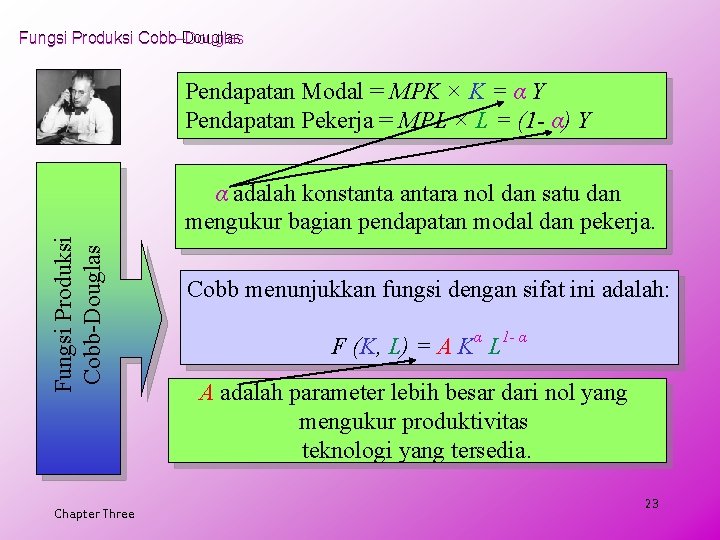 Fungsi Produksi Cobb–Douglas Cobb-Douglas Pendapatan Modal = MPK × K = α Y Pendapatan