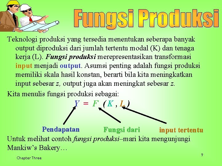Teknologi produksi yang tersedia menentukan seberapa banyak output diproduksi dari jumlah tertentu modal (K)