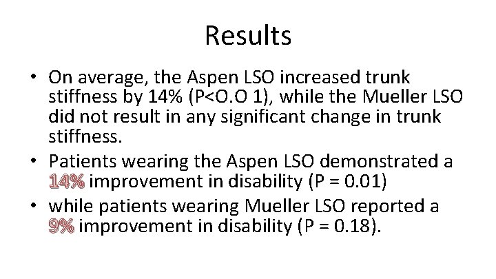 Results • On average, the Aspen LSO increased trunk stiffness by 14% (P<O. O