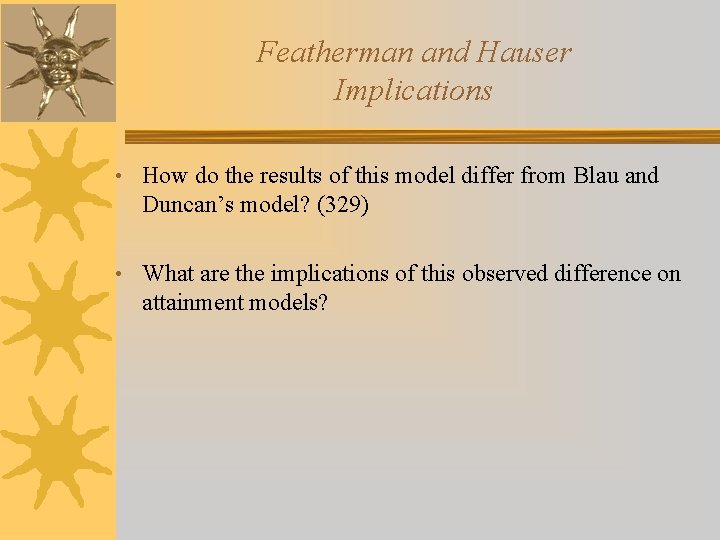 Featherman and Hauser Implications • How do the results of this model differ from