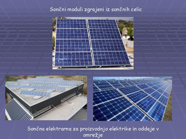 Sončni moduli zgrajeni iz sončnih celic Sončna elektrarna za proizvodnjo elektrike in oddaje v