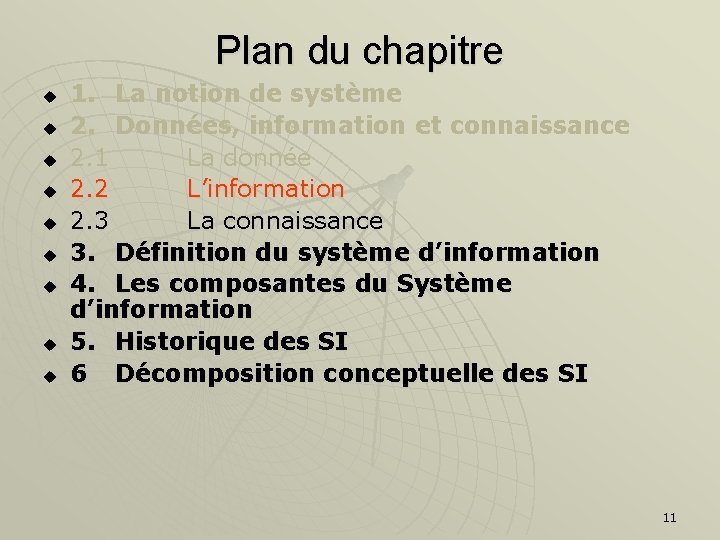 Plan du chapitre u u u u u 1. La notion de système 2.