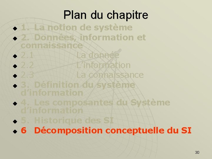 Plan du chapitre u u u u u 1. La notion de système 2.