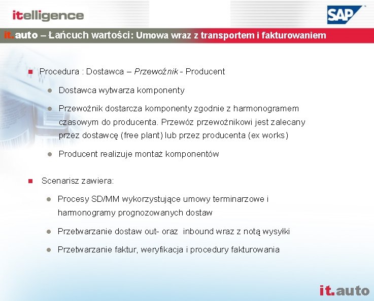 it. auto – Łańcuch wartości: Umowa wraz z transportem i fakturowaniem n Procedura :