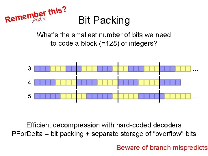 ? s i h t r embe Rem ) (Part 3 Bit Packing What’s