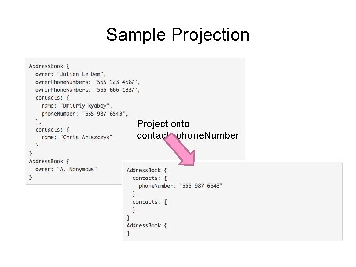 Sample Projection Project onto contacts. phone. Number 