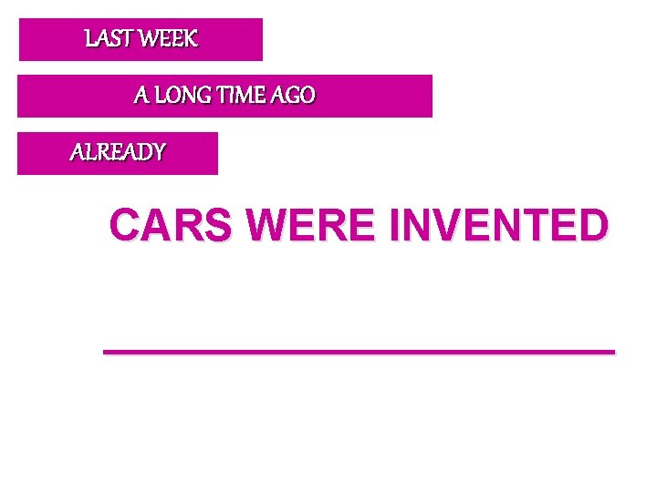 LAST WEEK A LONG TIME AGO ALREADY CARS WERE INVENTED ___________ 