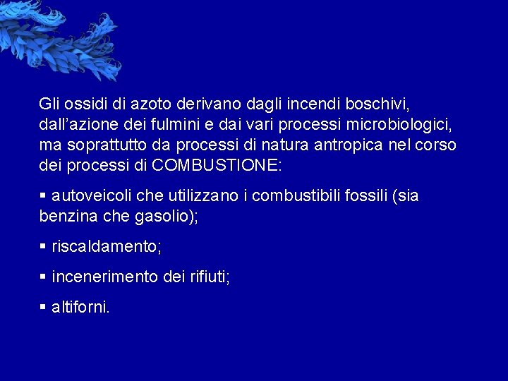 Gli ossidi di azoto derivano dagli incendi boschivi, dall’azione dei fulmini e dai vari