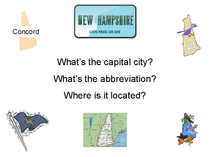 Concord What’s the capital city? What’s the abbreviation? Where is it located? 