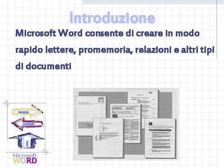 Introduzione Microsoft Word consente di creare in modo rapido lettere, promemoria, relazioni e altri