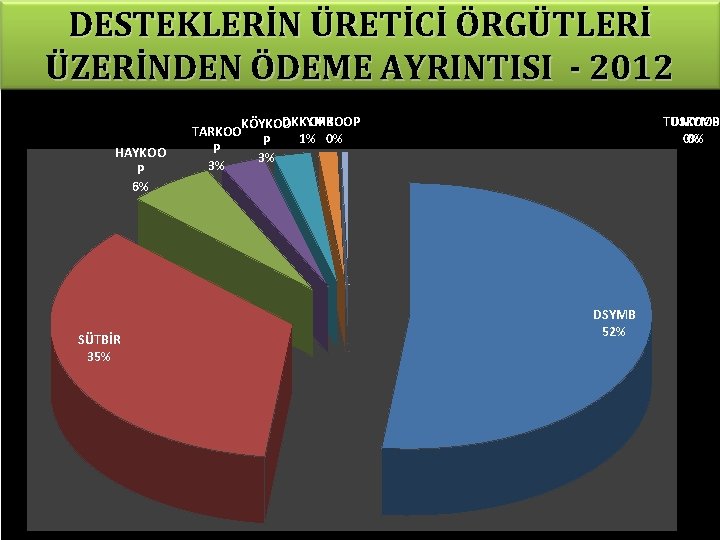 DESTEKLERİN ÜRETİCİ ÖRGÜTLERİ ÜZERİNDEN ÖDEME AYRINTISI - 2012 HAYKOO P 6% SÜTBİR 35% DKKYMB