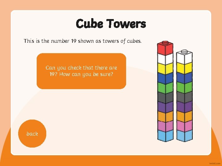 Cube Towers This is the number 19 shown as towers of cubes. Can you