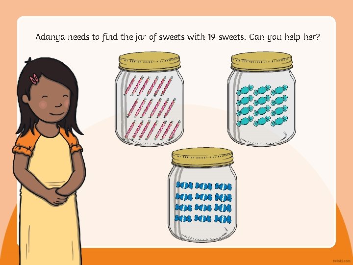 Adanya needs to find the jar of sweets with 19 sweets. Can you help