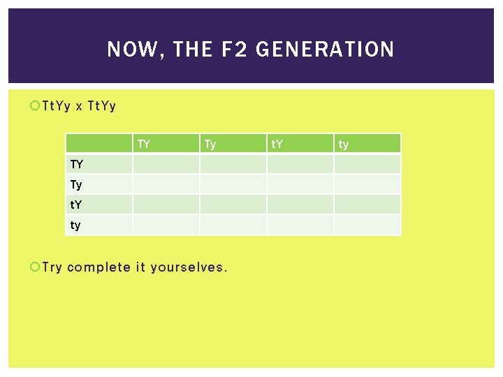NOW, THE F 2 GENERATION Tt. Yy x Tt. Yy TY Ty t. Y
