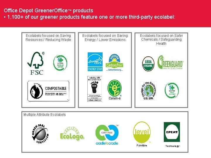 Office Depot Greener. Office™ products ▪ 1, 100+ of our greener products feature one Office Depot Greener. Office™ products ▪ 1, 100+ of our greener products feature one