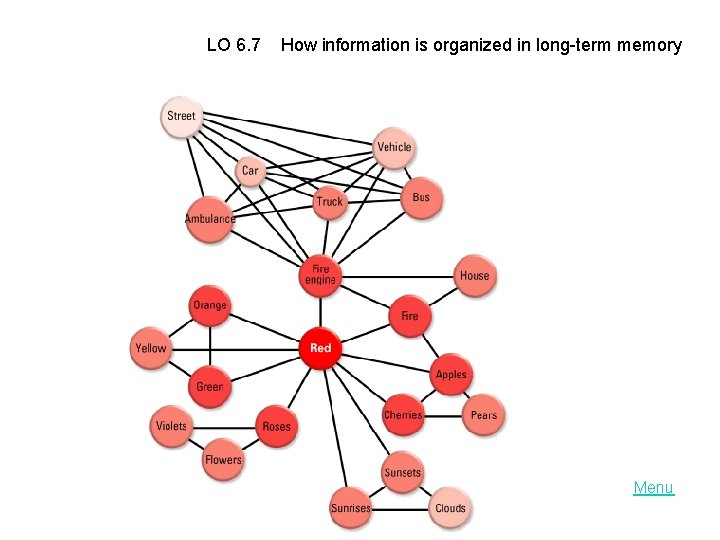 LO 6. 7 How information is organized in long-term memory Menu 