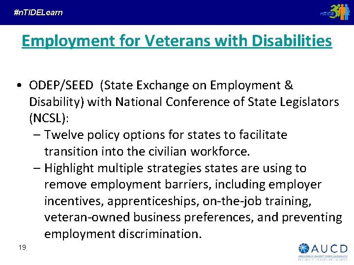 #n. TIDELearn Employment for Veterans with Disabilities • ODEP/SEED (State Exchange on Employment &