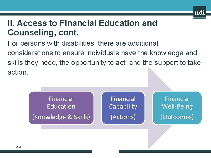 II. Access to Financial Education and Counseling, cont. For persons with disabilities, there additional