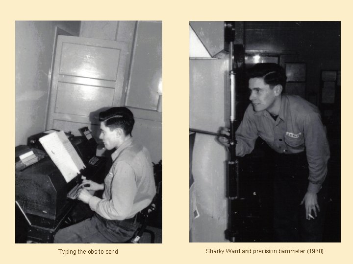 Typing the obs to send Sharky Ward and precision barometer (1960) 