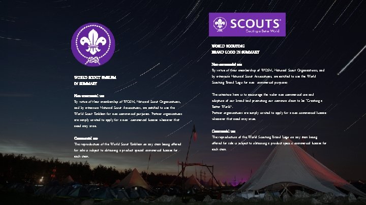 WORLD SCOUTING BRAND LOGO IN SUMMARY WORLD SCOUT EMBLEM IN SUMMARY Non-commercial use By