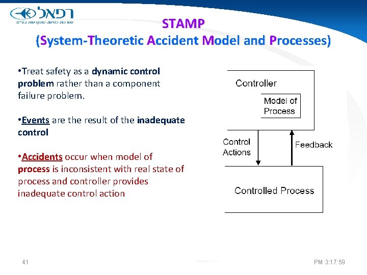 STAMP (System-Theoretic Accident Model and Processes) • Treat safety as a dynamic control problem