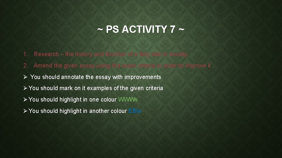 ~ PS ACTIVITY 7 ~ 1. Research – the history and function of a