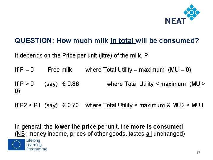 QUESTION: How much milk in total will be consumed? It depends on the Price