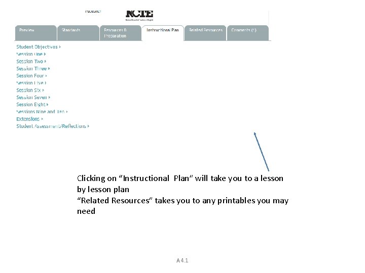 Clicking on “Instructional Plan” will take you to a lesson by lesson plan “Related