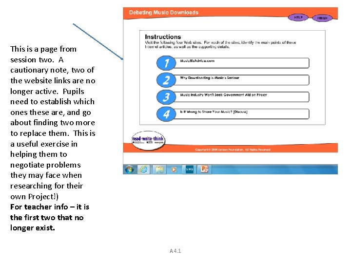 This is a page from session two. A cautionary note, two of the website
